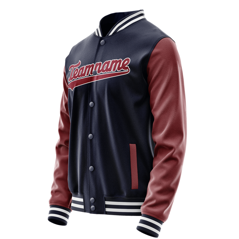 Custom Navy Crimson Solid Color Varsity Letterman Jacket JA02240617KZ297