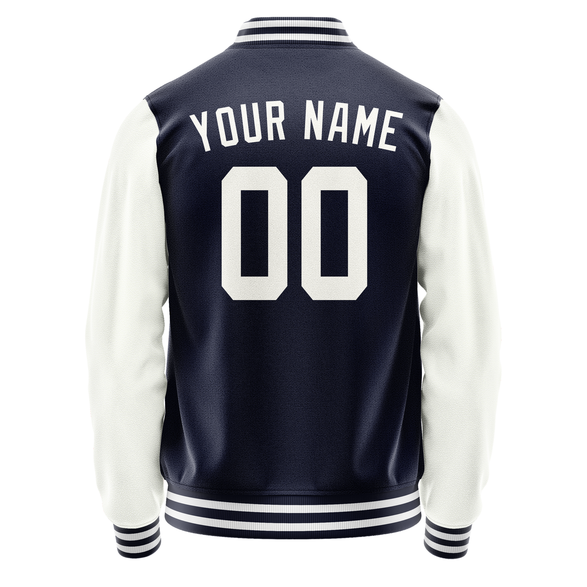Custom Navy White Solid Color Varsity Letterman Jacket JA02240617KZ266