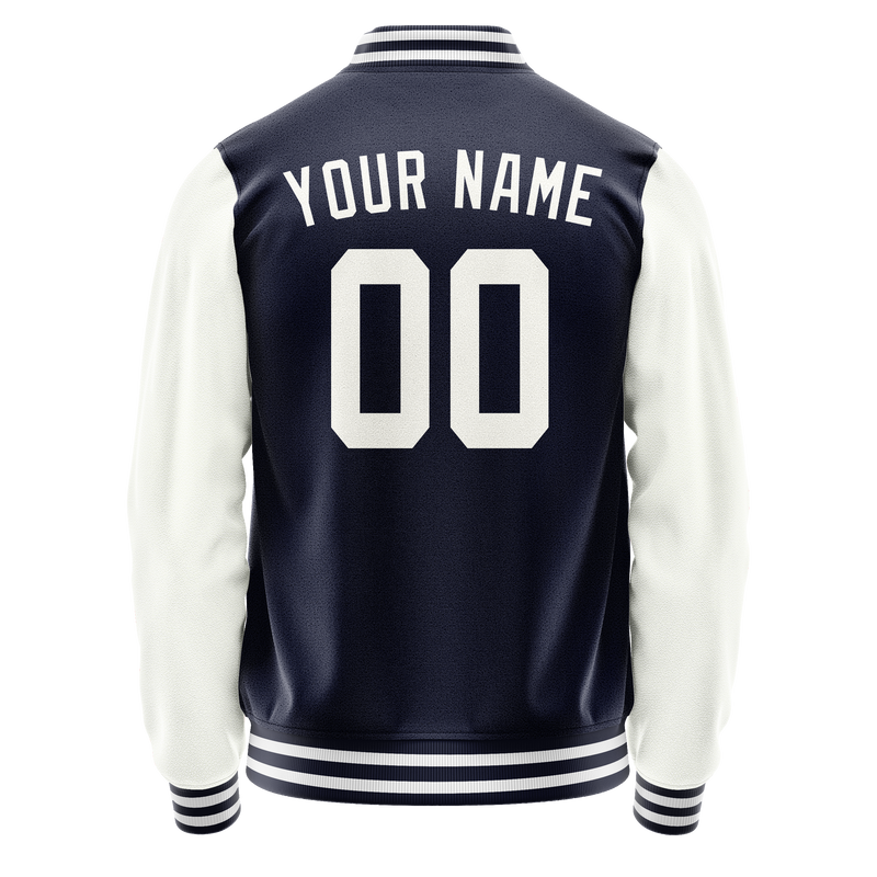 Custom Navy White Solid Color Varsity Letterman Jacket JA02240617KZ266
