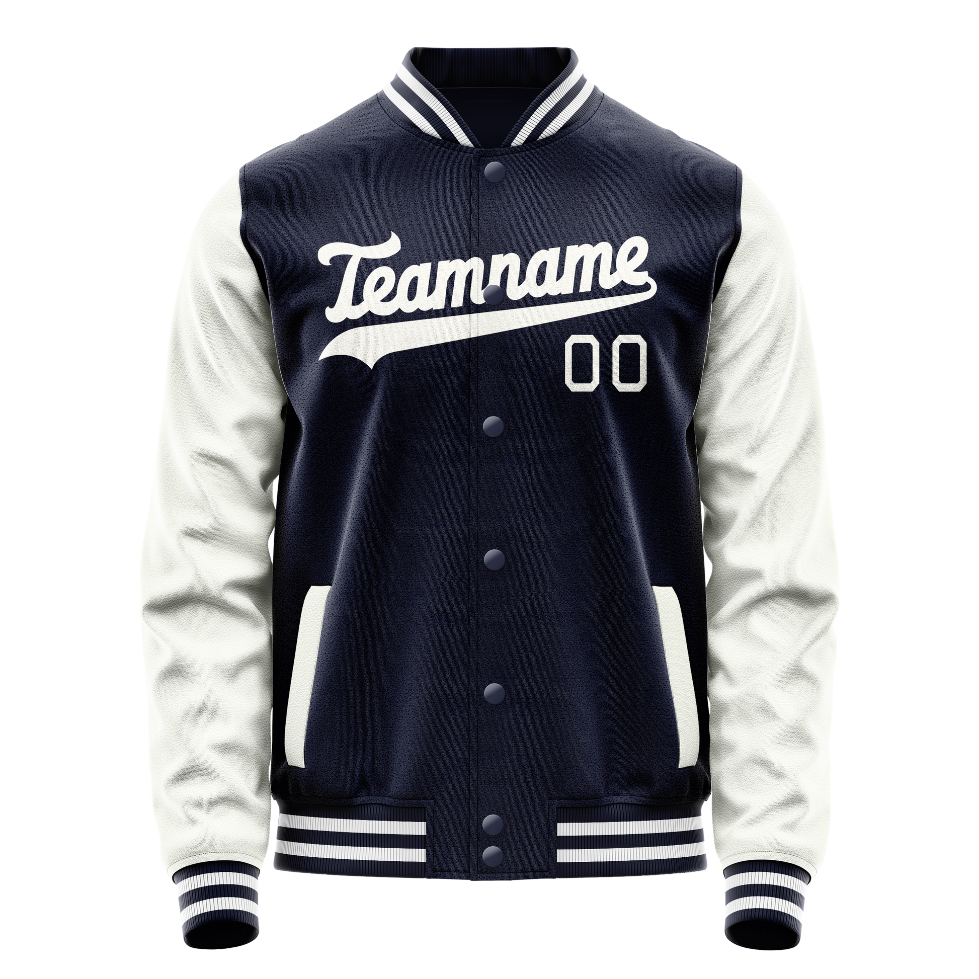 Custom Navy White Solid Color Varsity Letterman Jacket JA02240617KZ266