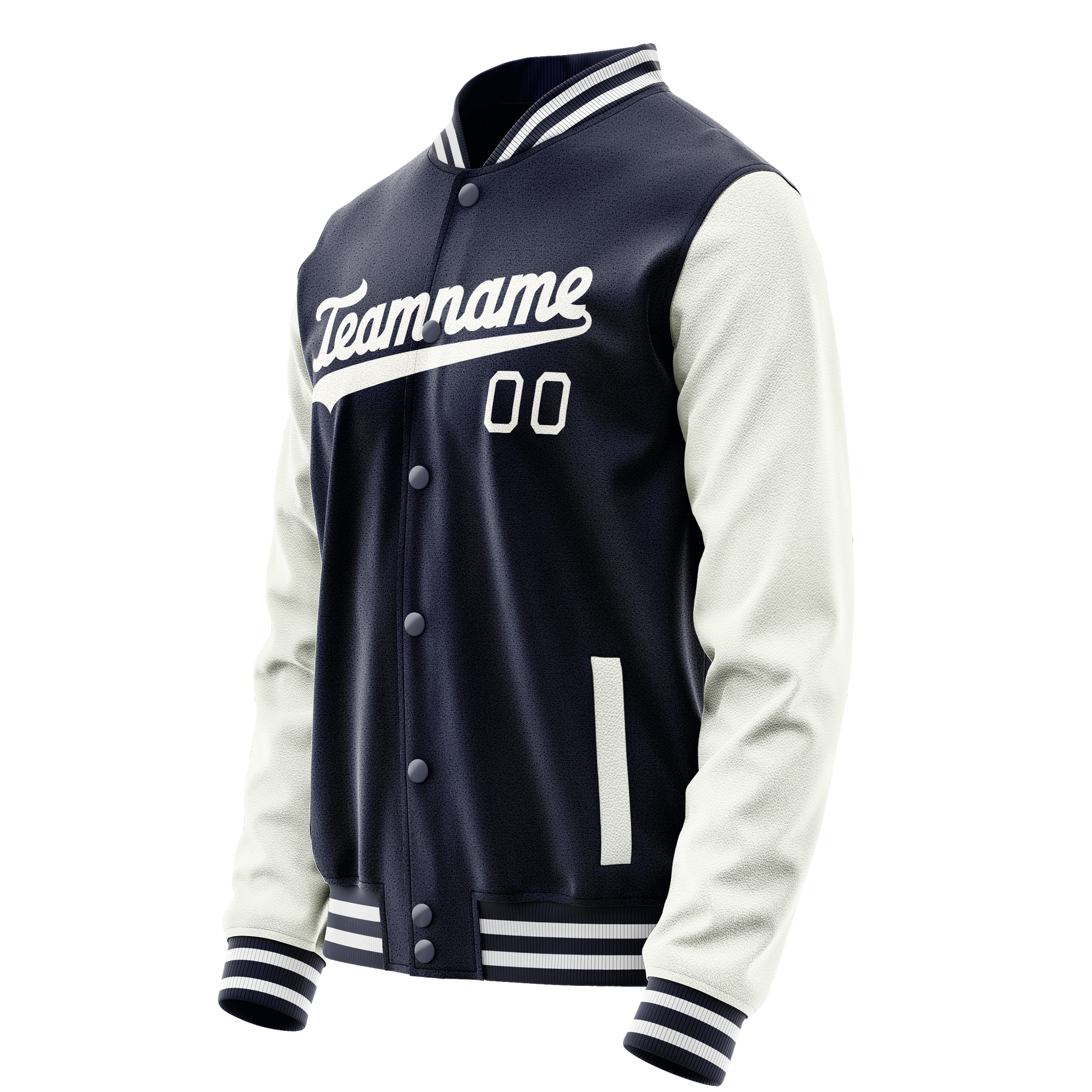 Custom Navy White Solid Color Varsity Letterman Jacket JA02240617KZ266