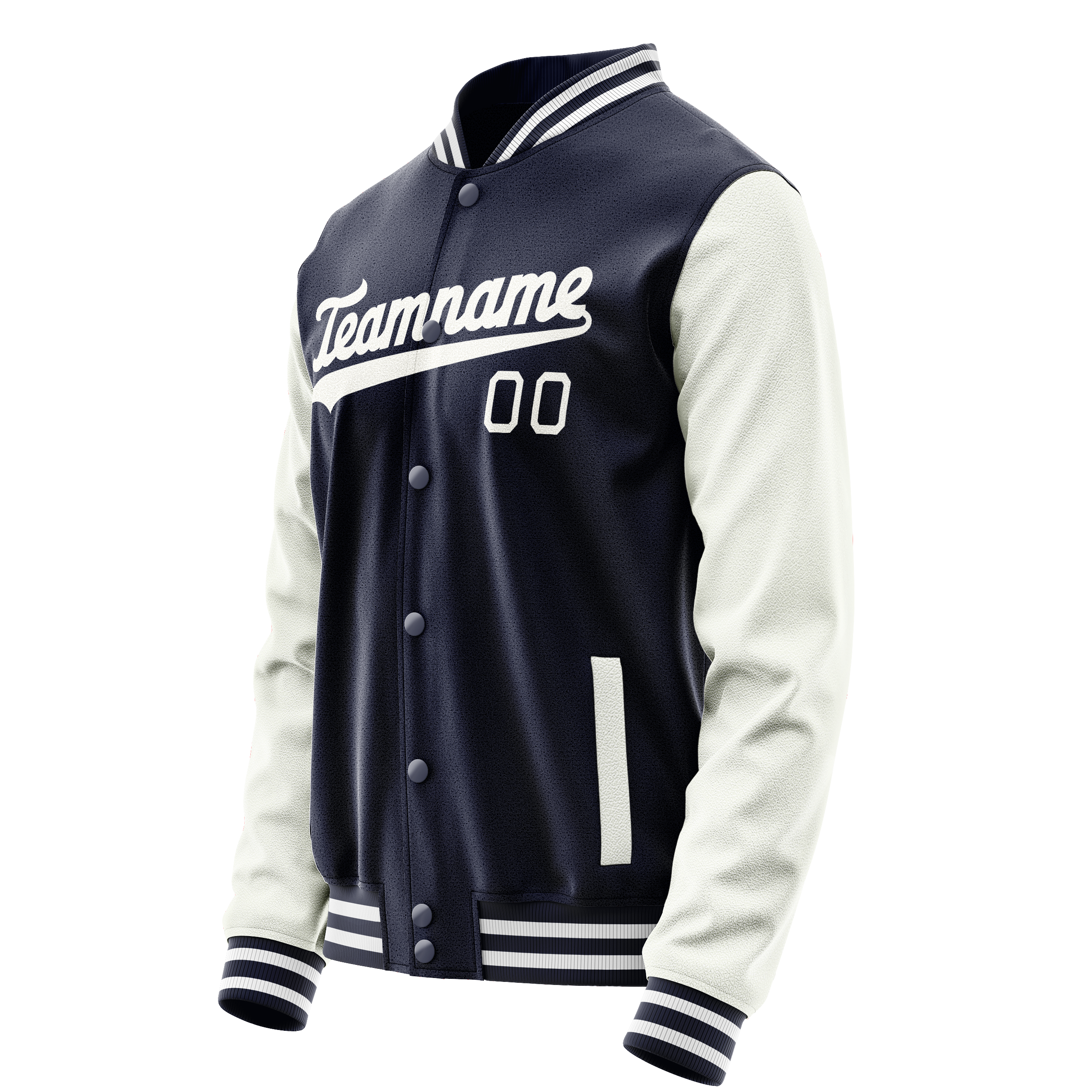 Custom Navy White Solid Color Varsity Letterman Jacket JA02240617KZ266