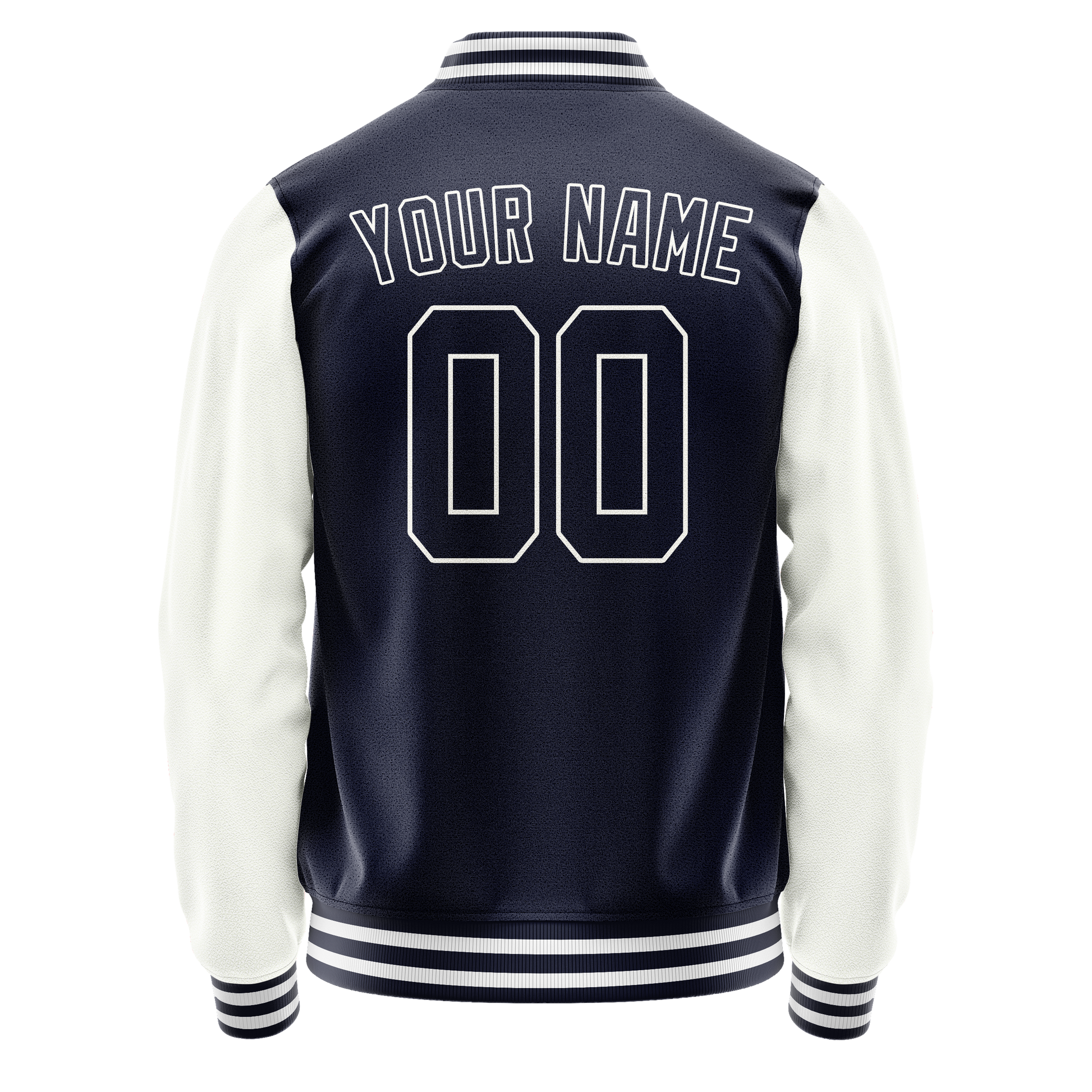 Custom Navy White Solid Color Varsity Letterman Jacket JA02240617KZ284