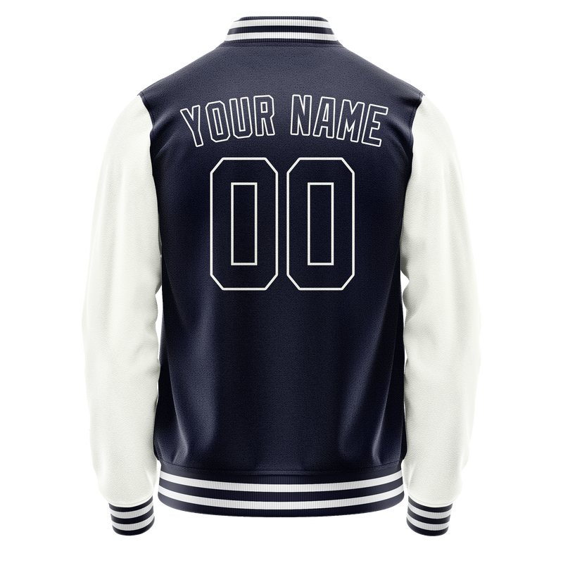 Custom Navy White Solid Color Varsity Letterman Jacket JA02240617KZ284