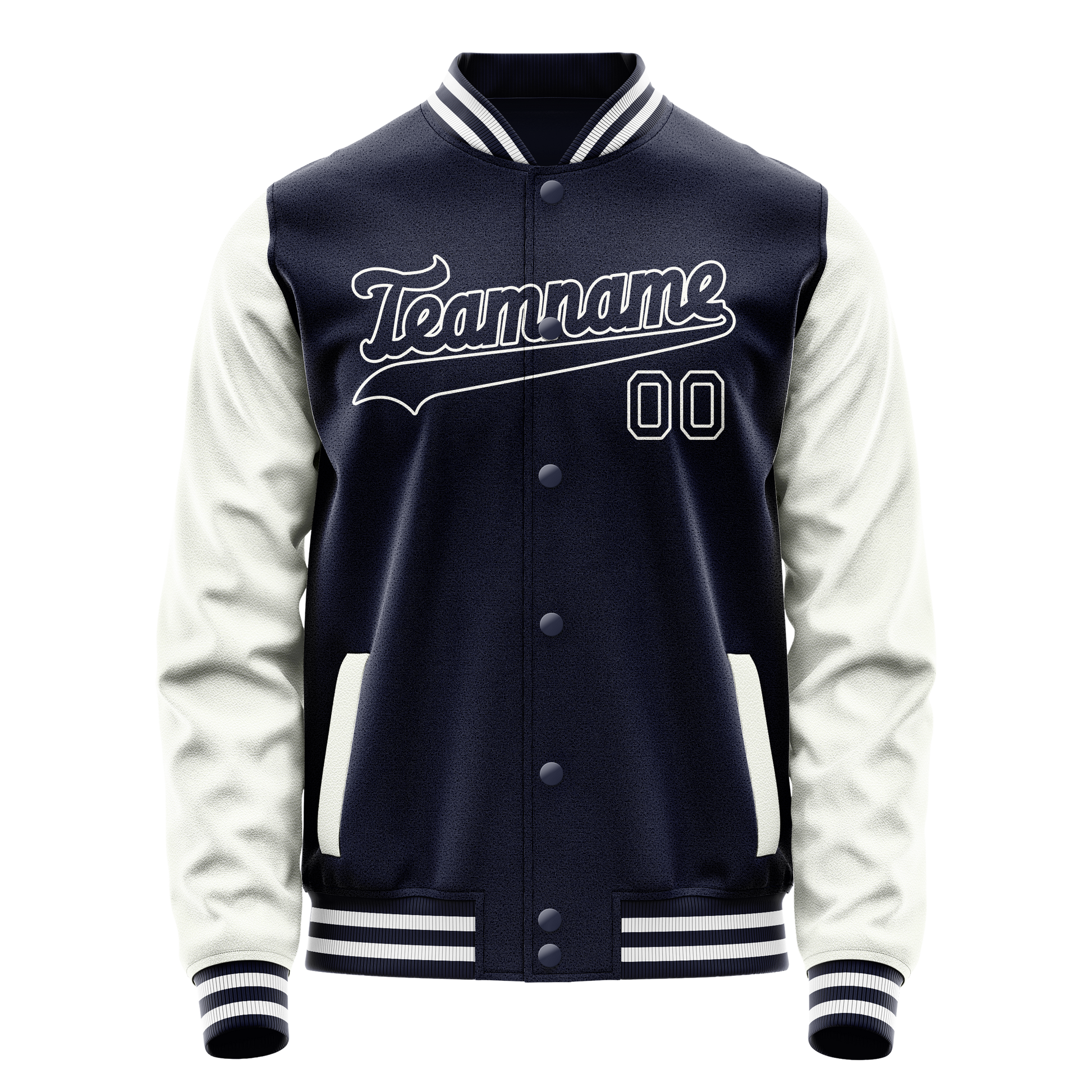 Custom Navy White Solid Color Varsity Letterman Jacket JA02240617KZ284