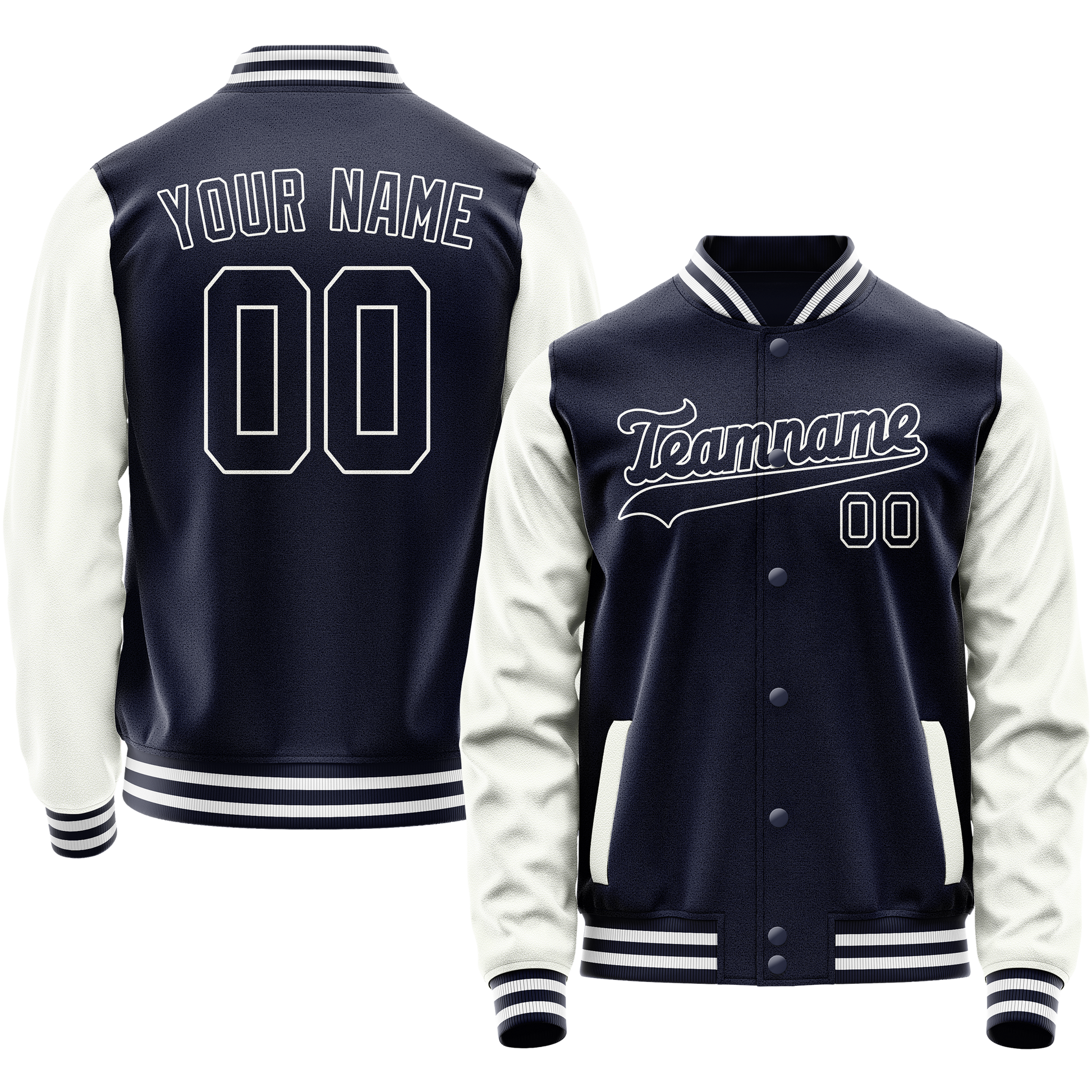 Custom Navy White Solid Color Varsity Letterman Jacket JA02240617KZ284