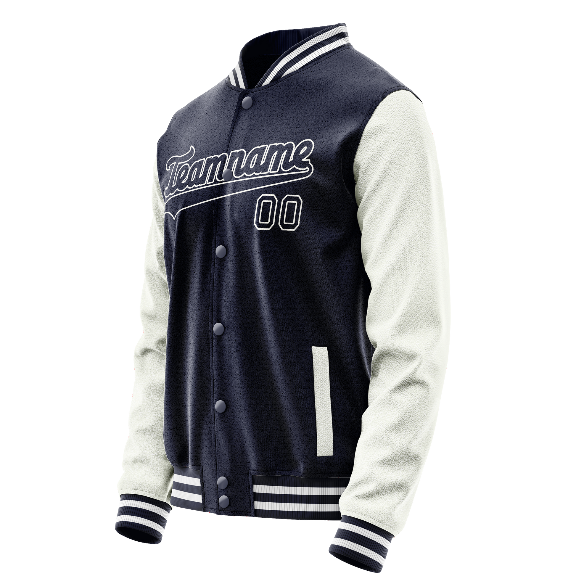 Custom Navy White Solid Color Varsity Letterman Jacket JA02240617KZ284