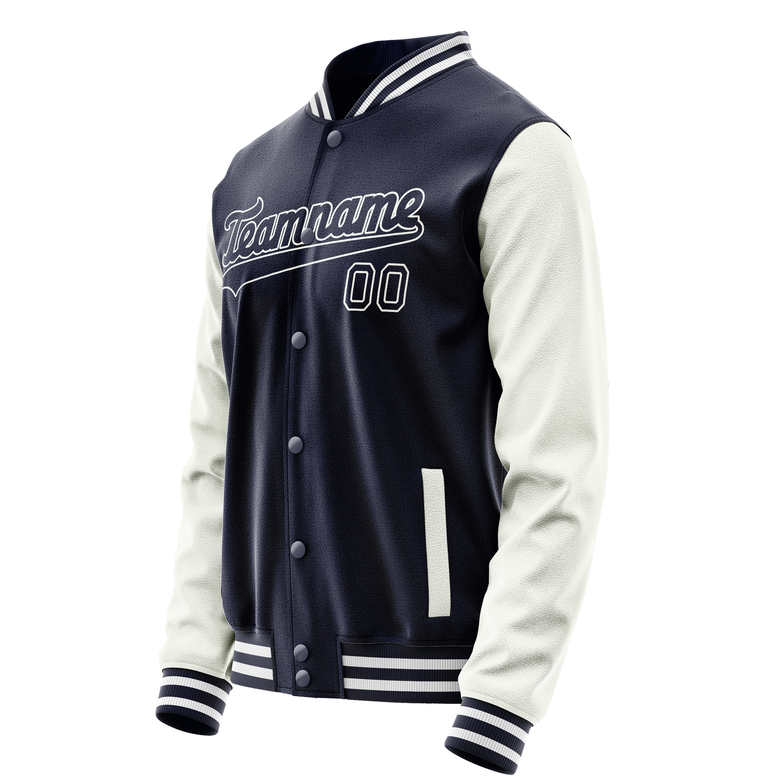 Custom Navy White Solid Color Varsity Letterman Jacket JA02240617KZ284