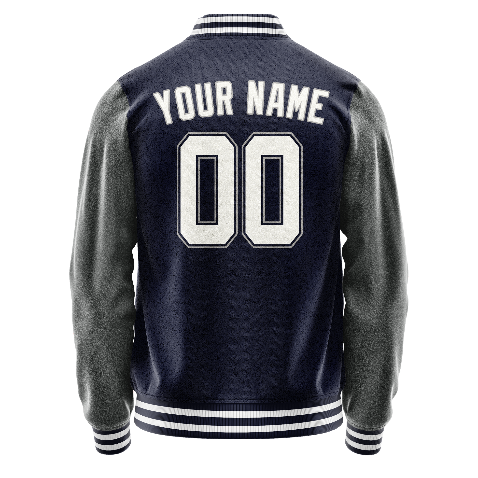 Custom Navy Gray Solid Color Varsity Letterman Jacket JA02240617KZ272