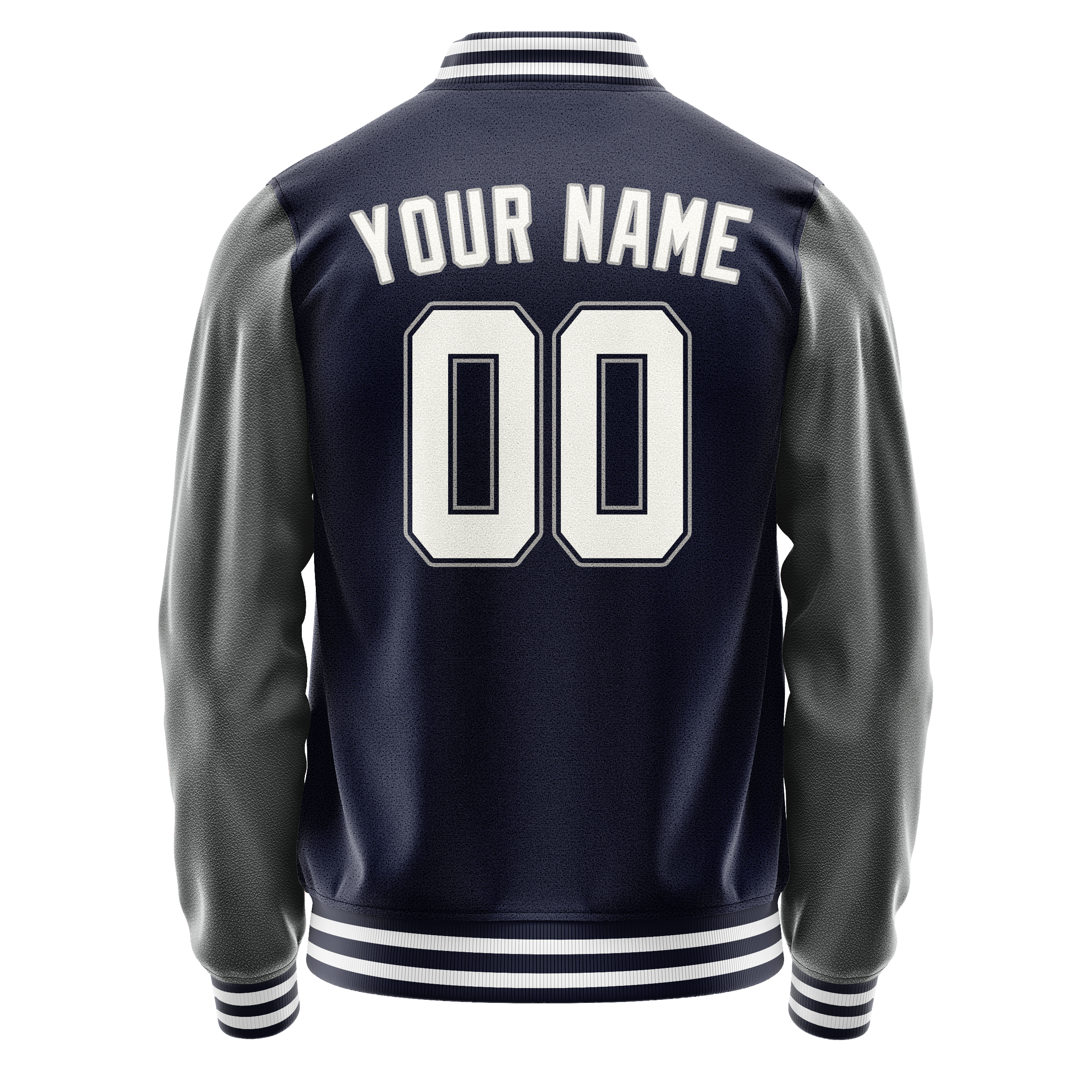 Custom Navy Gray Solid Color Varsity Letterman Jacket JA02240617KZ272