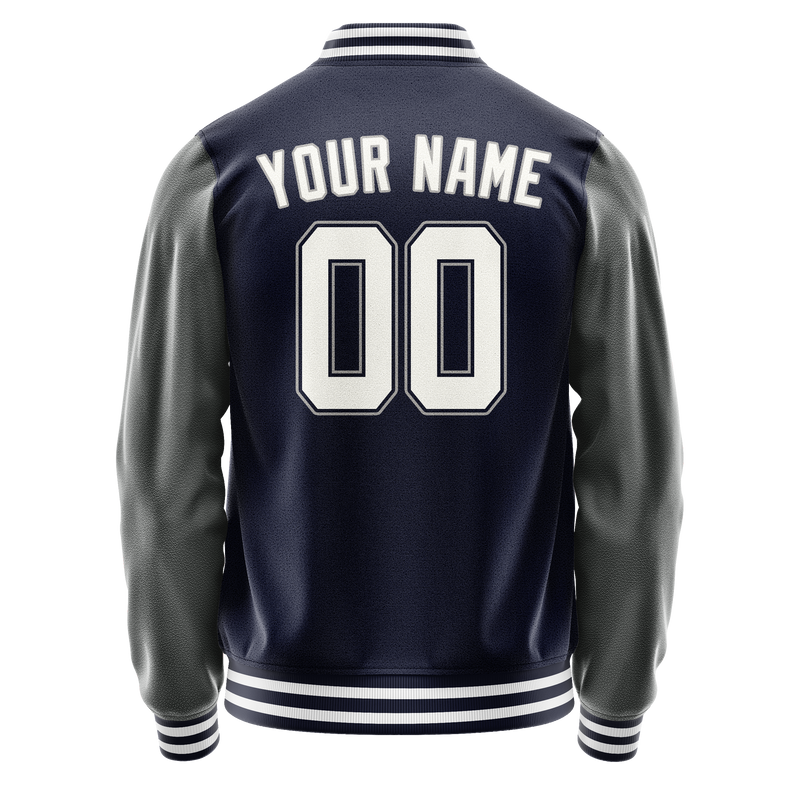 Custom Navy Gray Solid Color Varsity Letterman Jacket JA02240617KZ272