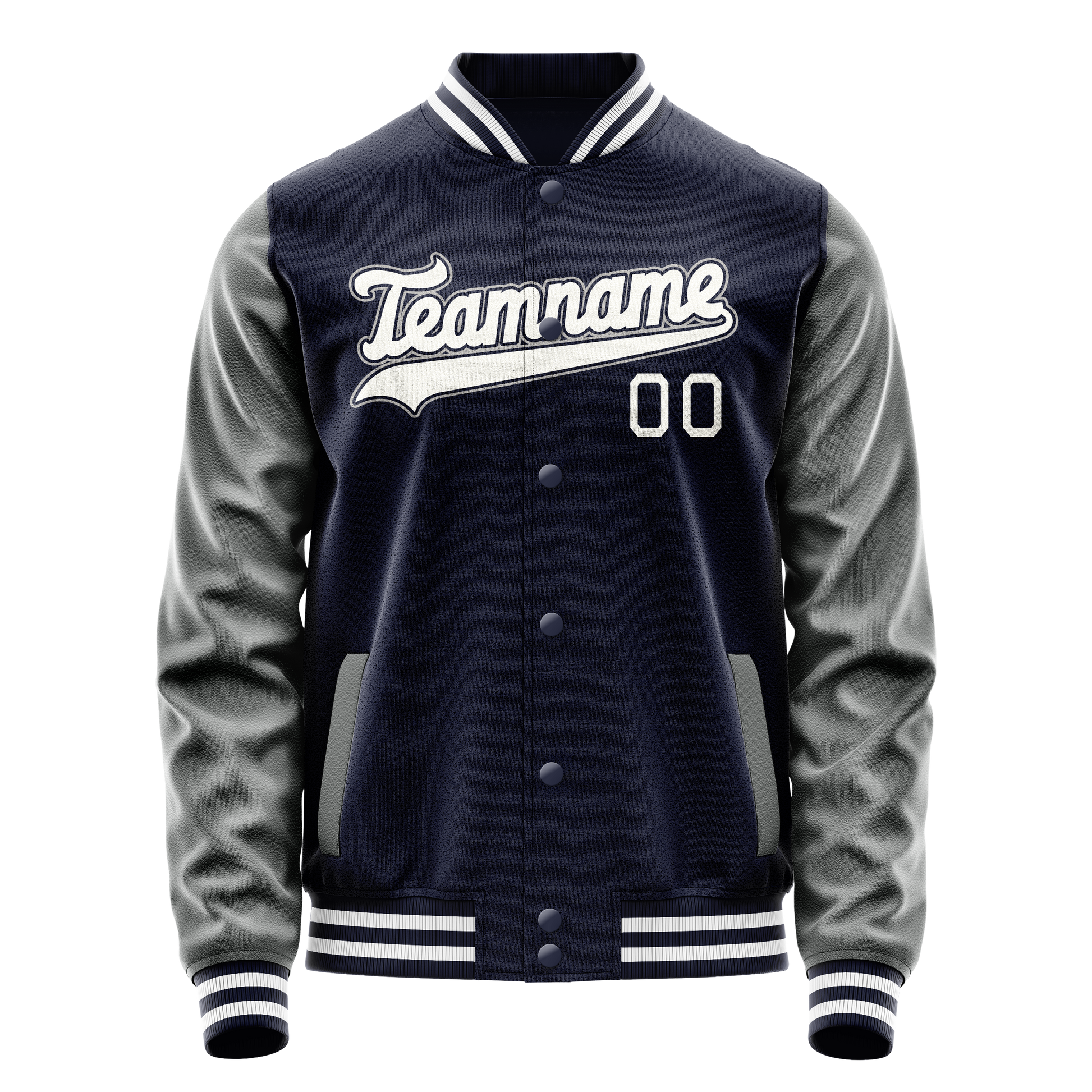 Custom Navy Gray Solid Color Varsity Letterman Jacket JA02240617KZ272