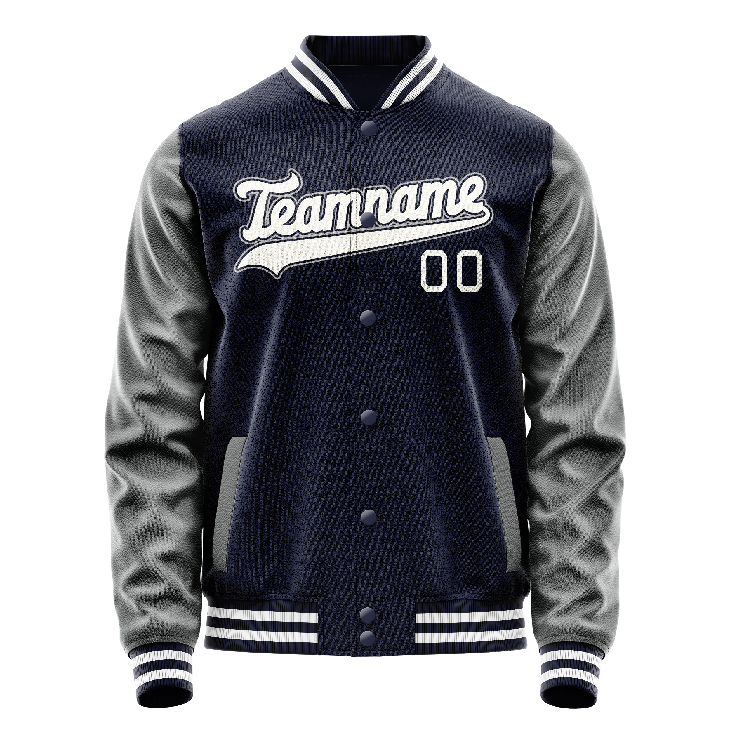 Custom Navy Gray Solid Color Varsity Letterman Jacket JA02240617KZ272
