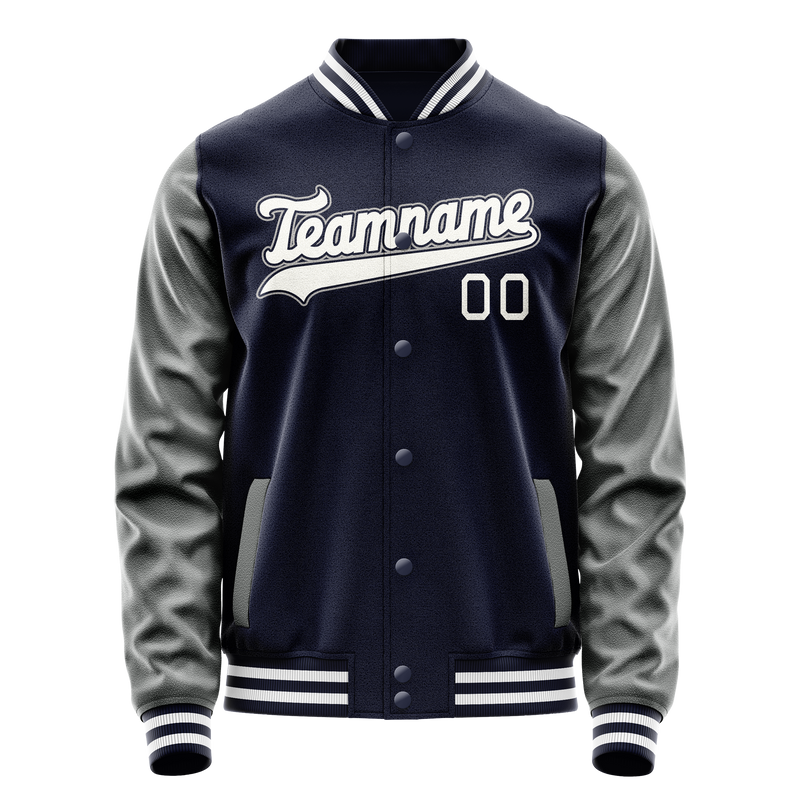 Custom Navy Gray Solid Color Varsity Letterman Jacket JA02240617KZ272