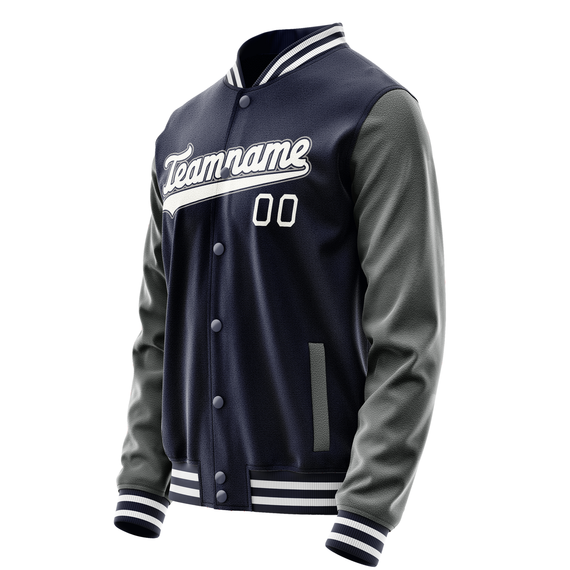 Custom Navy Gray Solid Color Varsity Letterman Jacket JA02240617KZ272