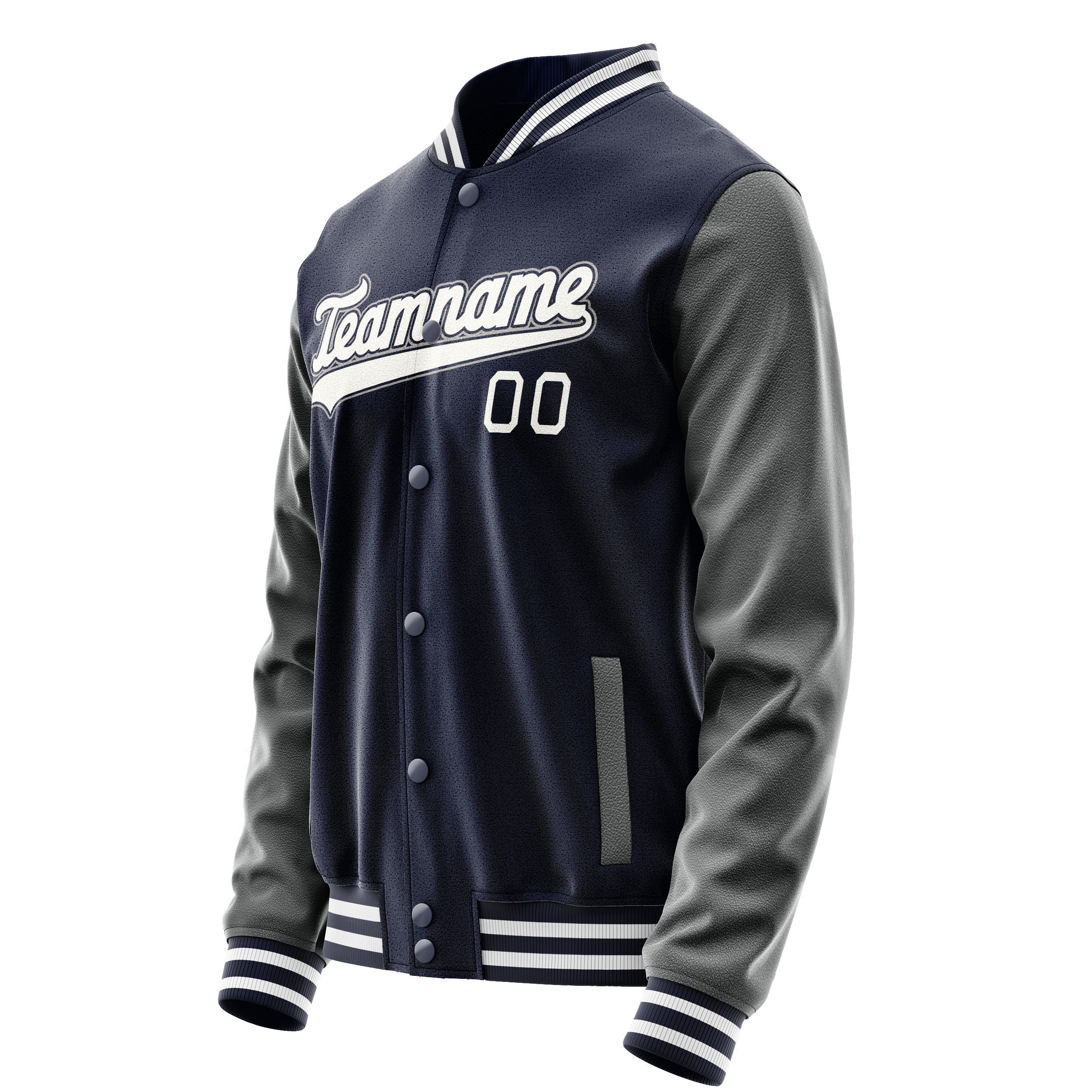 Custom Navy Gray Solid Color Varsity Letterman Jacket JA02240617KZ272
