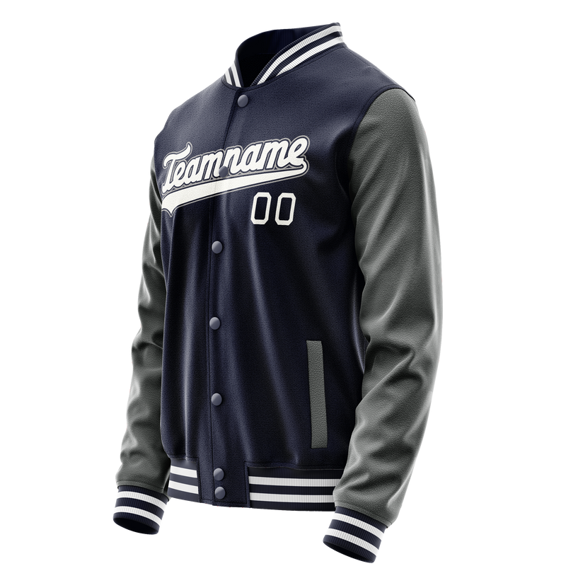 Custom Navy Gray Solid Color Varsity Letterman Jacket JA02240617KZ272