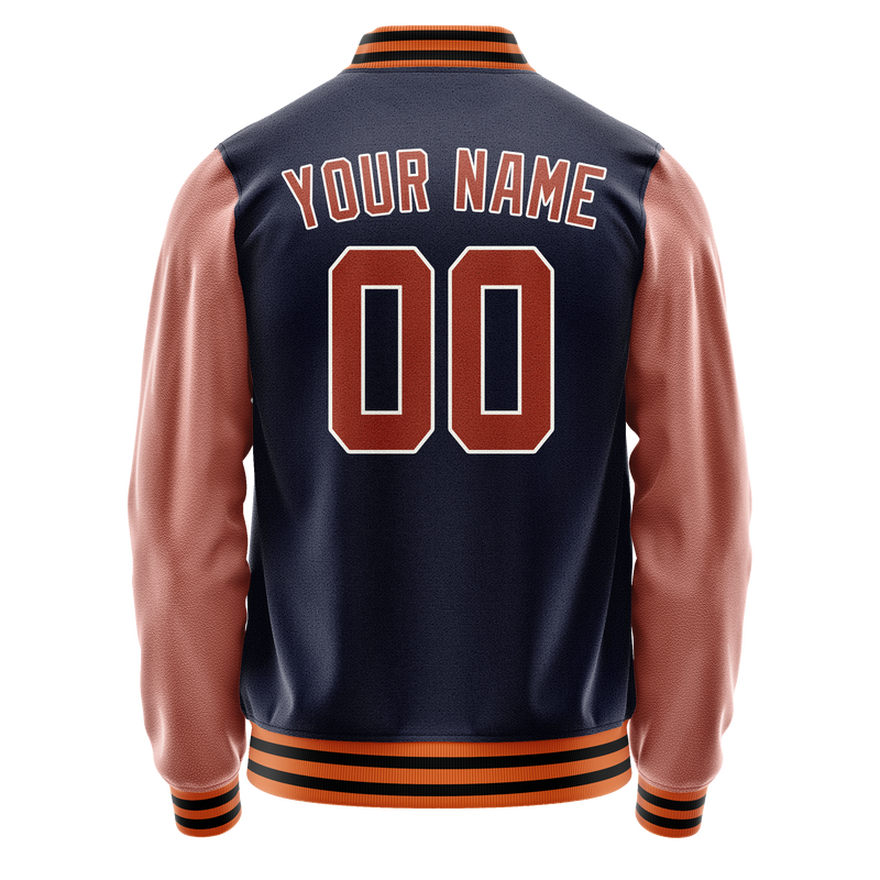 Custom Navy Brown Solid Color Varsity Letterman Jacket JA02240617KZ275