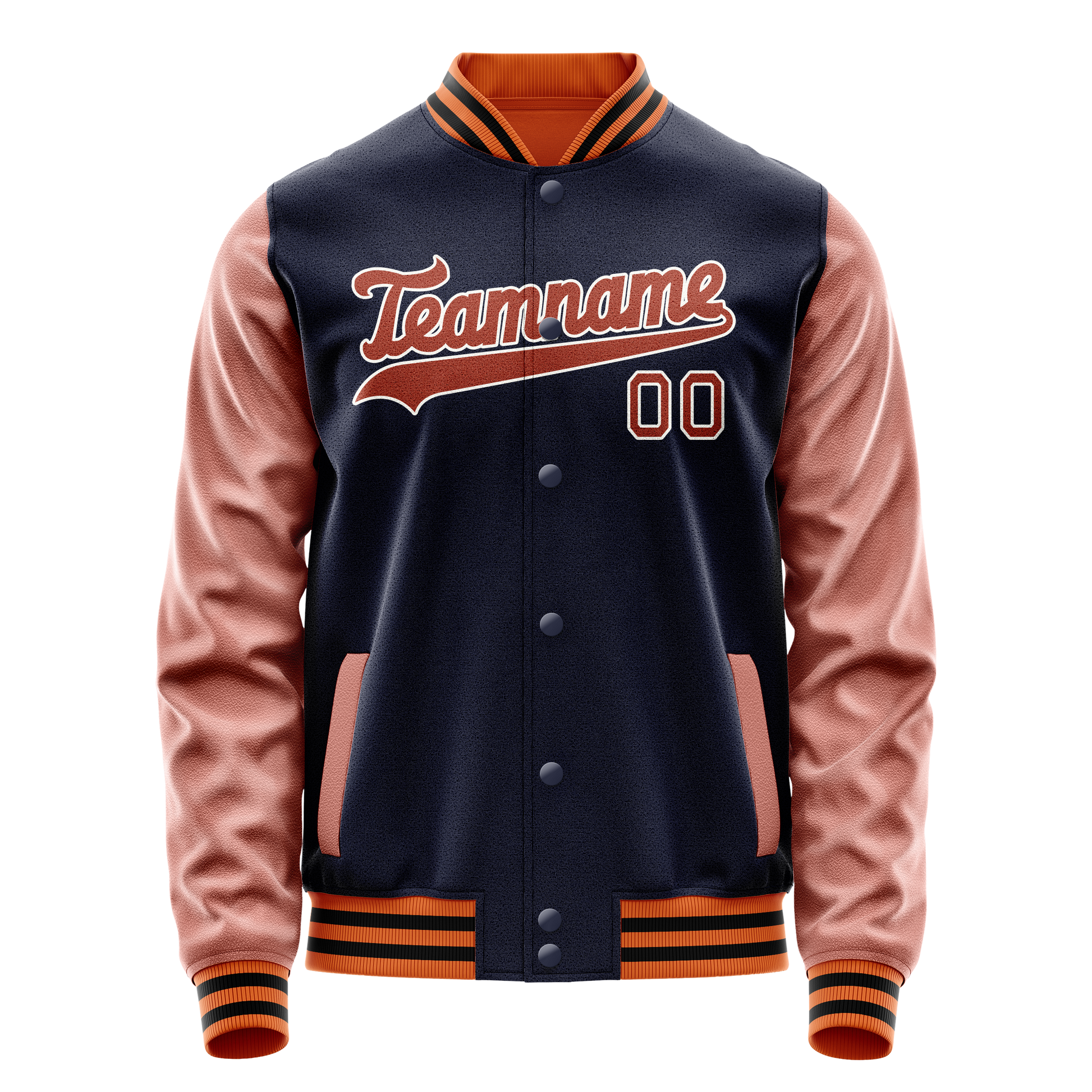 Custom Navy Brown Solid Color Varsity Letterman Jacket JA02240617KZ275