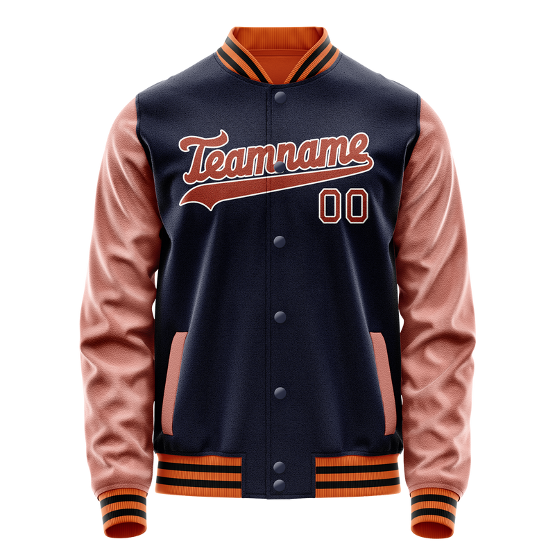 Custom Navy Brown Solid Color Varsity Letterman Jacket JA02240617KZ275