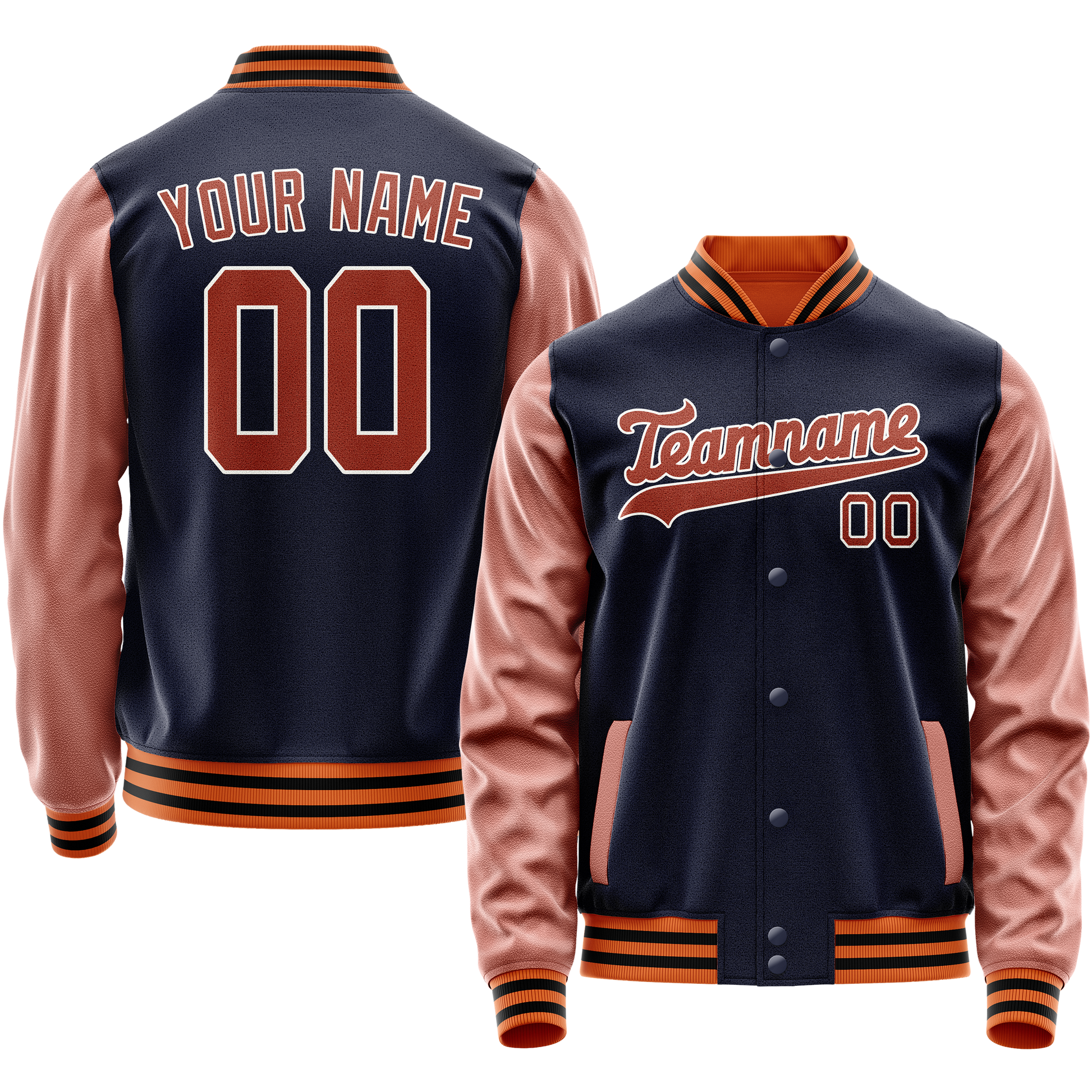 Custom Navy Brown Solid Color Varsity Letterman Jacket JA02240617KZ275