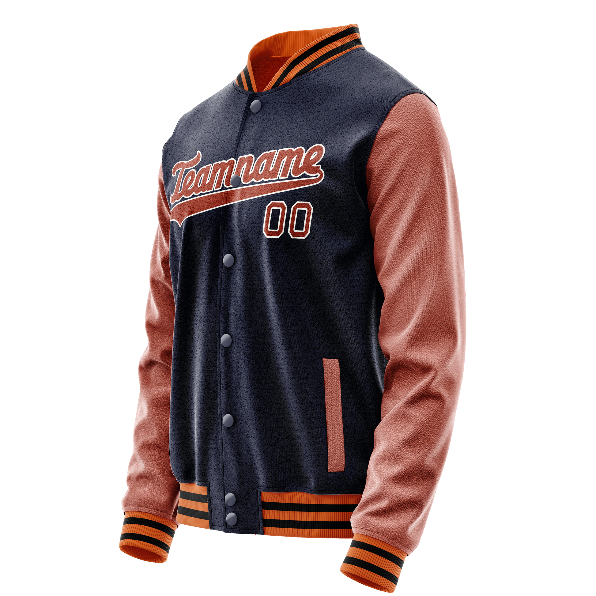 Custom Navy Brown Solid Color Varsity Letterman Jacket JA02240617KZ275