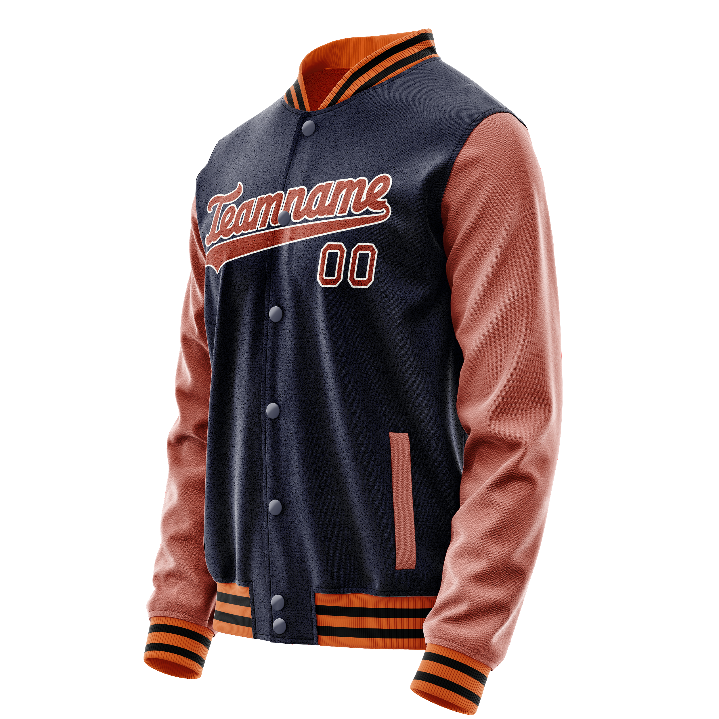 Custom Navy Brown Solid Color Varsity Letterman Jacket JA02240617KZ275