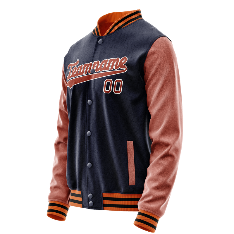 Custom Navy Brown Solid Color Varsity Letterman Jacket JA02240617KZ275