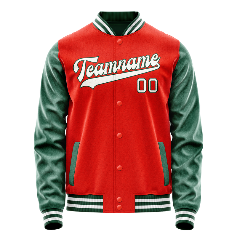 Custom Orange Kelly-Green Solid Color Varsity Letterman Jacket JA02240617XE352