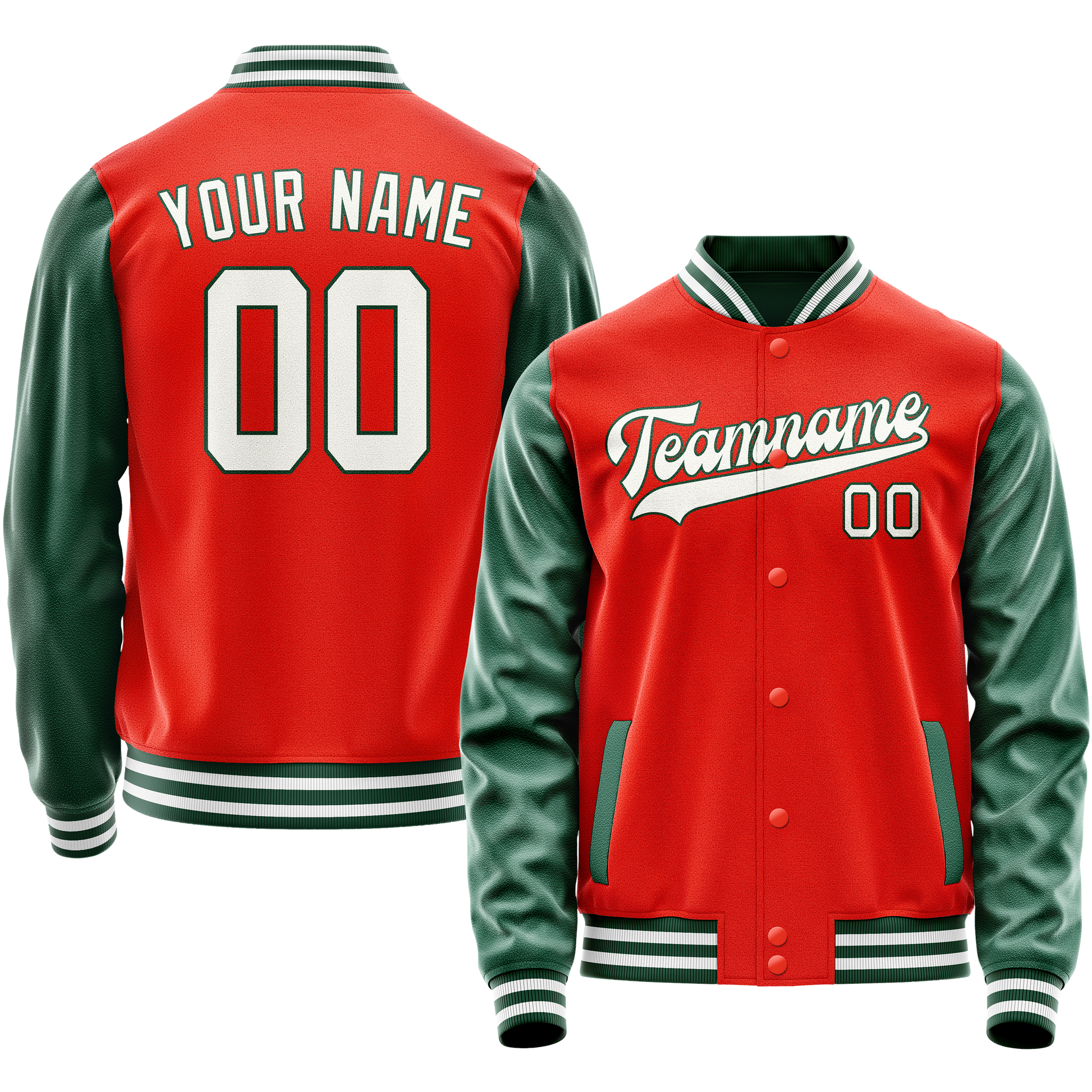 Custom Orange Kelly-Green Solid Color Varsity Letterman Jacket JA02240617XE352