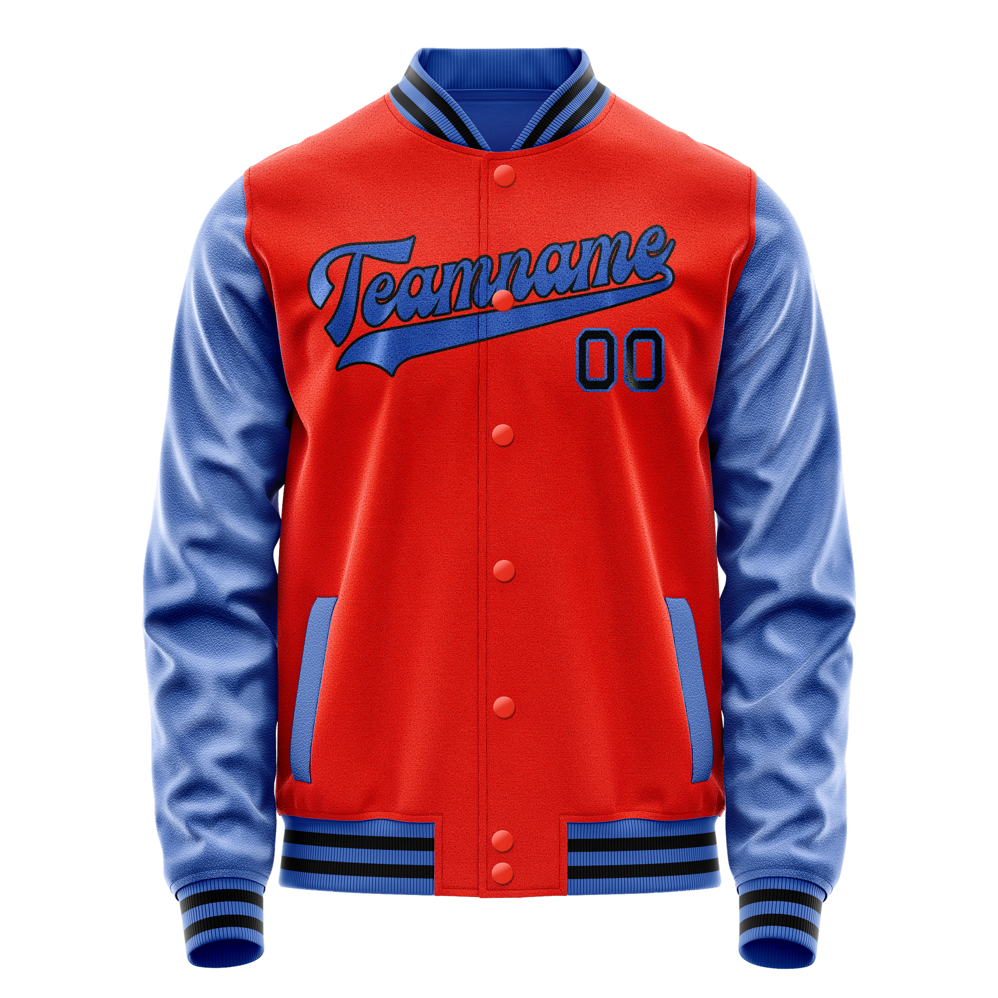 Custom Orange Light-Blue Solid Color Varsity Letterman Jacket JA02240617XE345