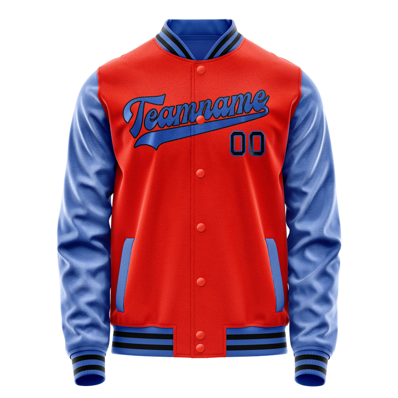 Custom Orange Light-Blue Solid Color Varsity Letterman Jacket JA02240617XE345