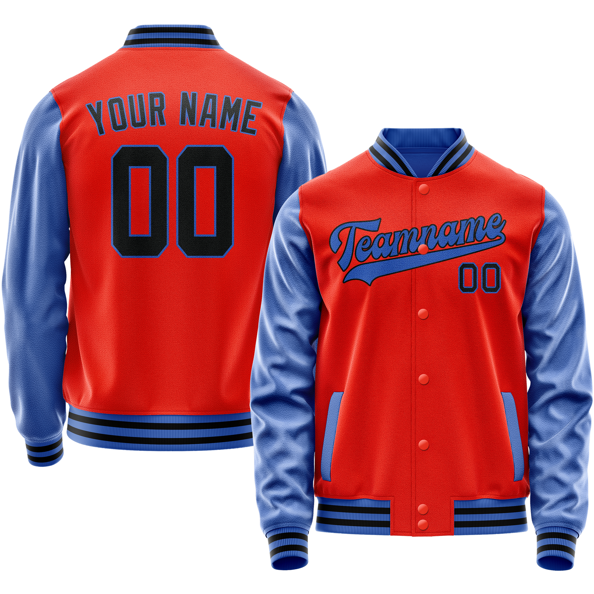 Custom Orange Light-Blue Solid Color Varsity Letterman Jacket JA02240617XE345