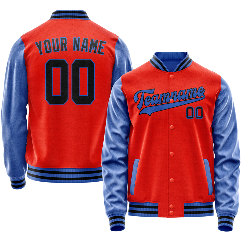 Custom Orange Light-Blue Solid Color Varsity Letterman Jacket JA02240617XE345