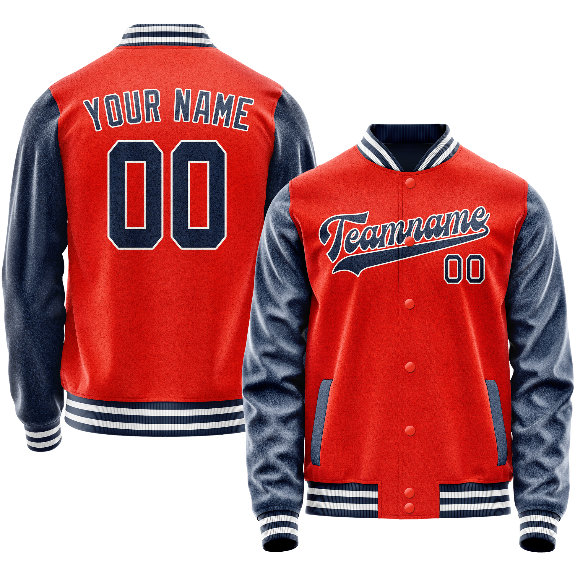 Custom Orange Royal Solid Color Varsity Letterman Jacket JA02240617XE340