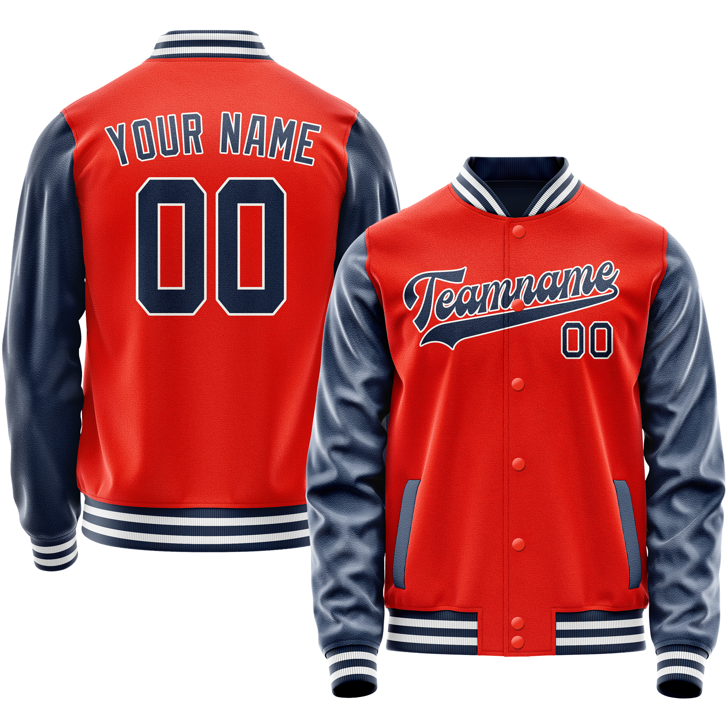 Custom Orange Royal Solid Color Varsity Letterman Jacket JA02240617XE340