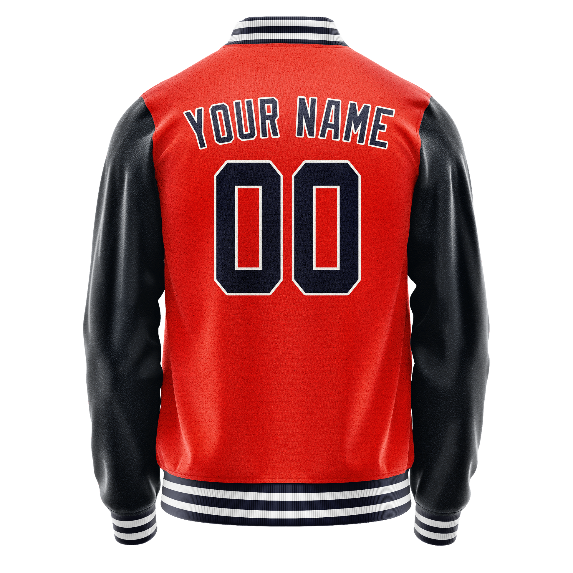 Custom Orange Navy Solid Color Varsity Letterman Jacket JA02240617XE353