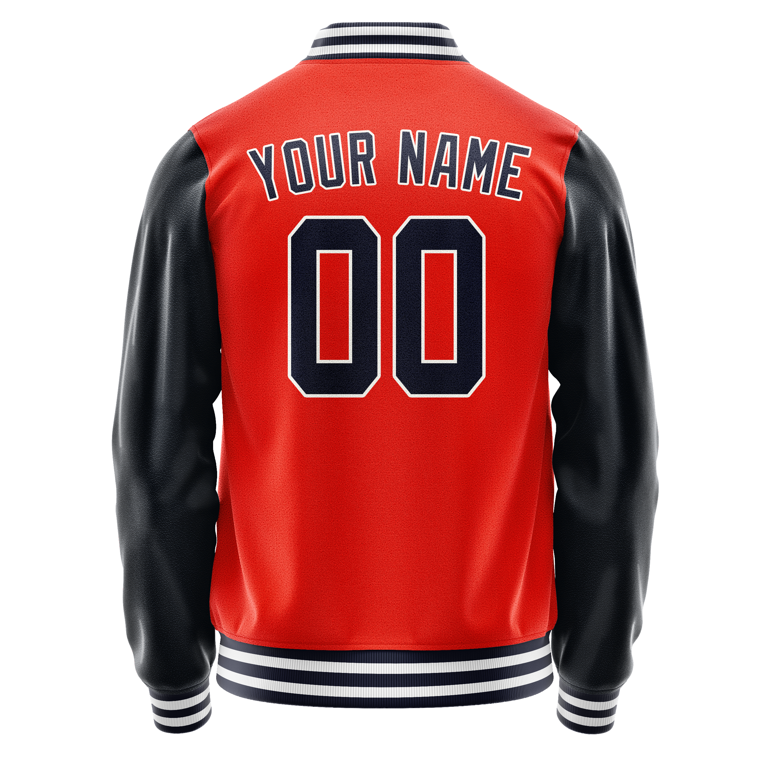 Custom Orange Navy Solid Color Varsity Letterman Jacket JA02240617XE353