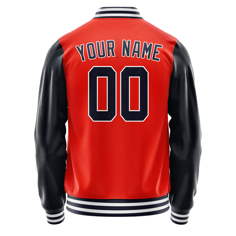 Custom Orange Navy Solid Color Varsity Letterman Jacket JA02240617XE353