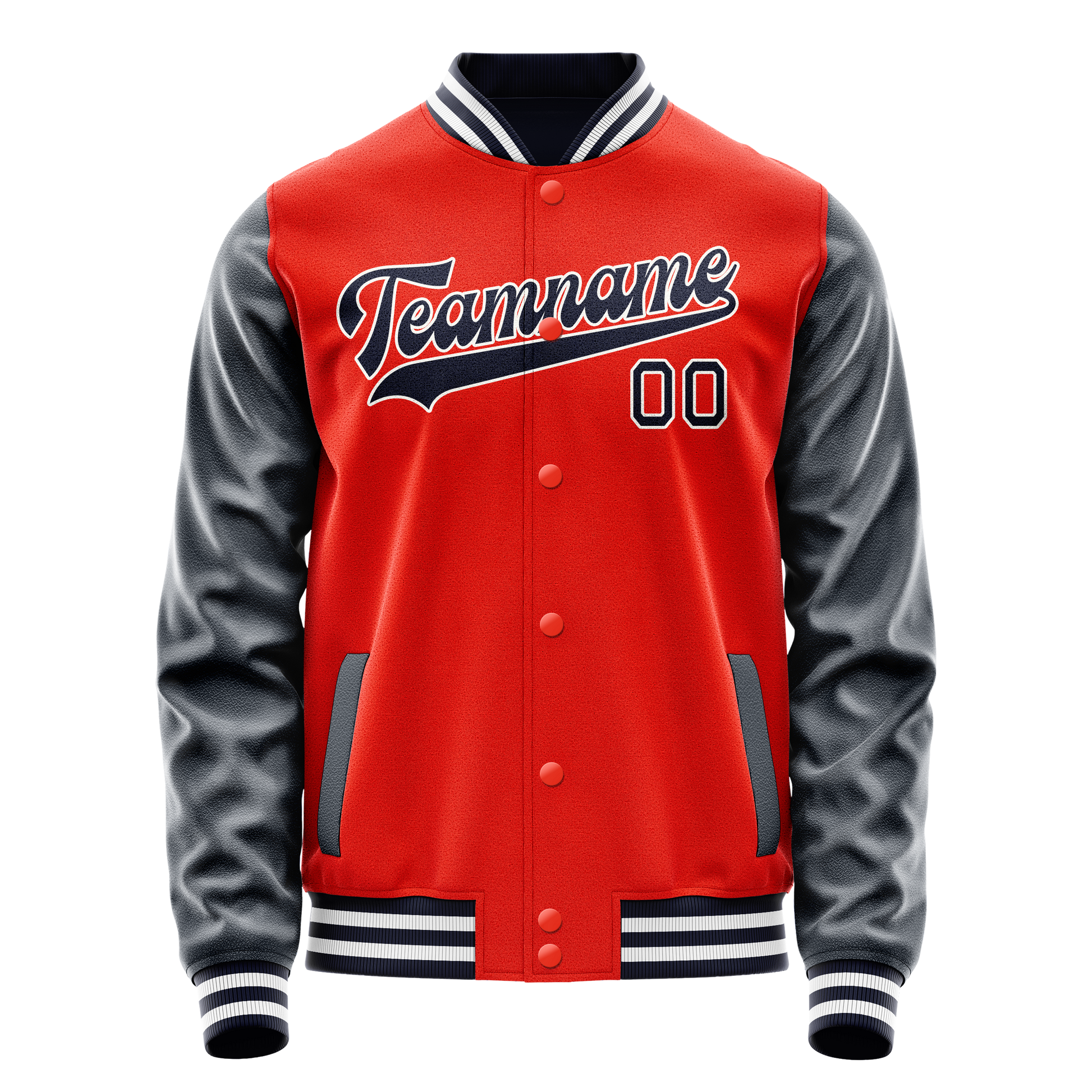 Custom Orange Navy Solid Color Varsity Letterman Jacket JA02240617XE353