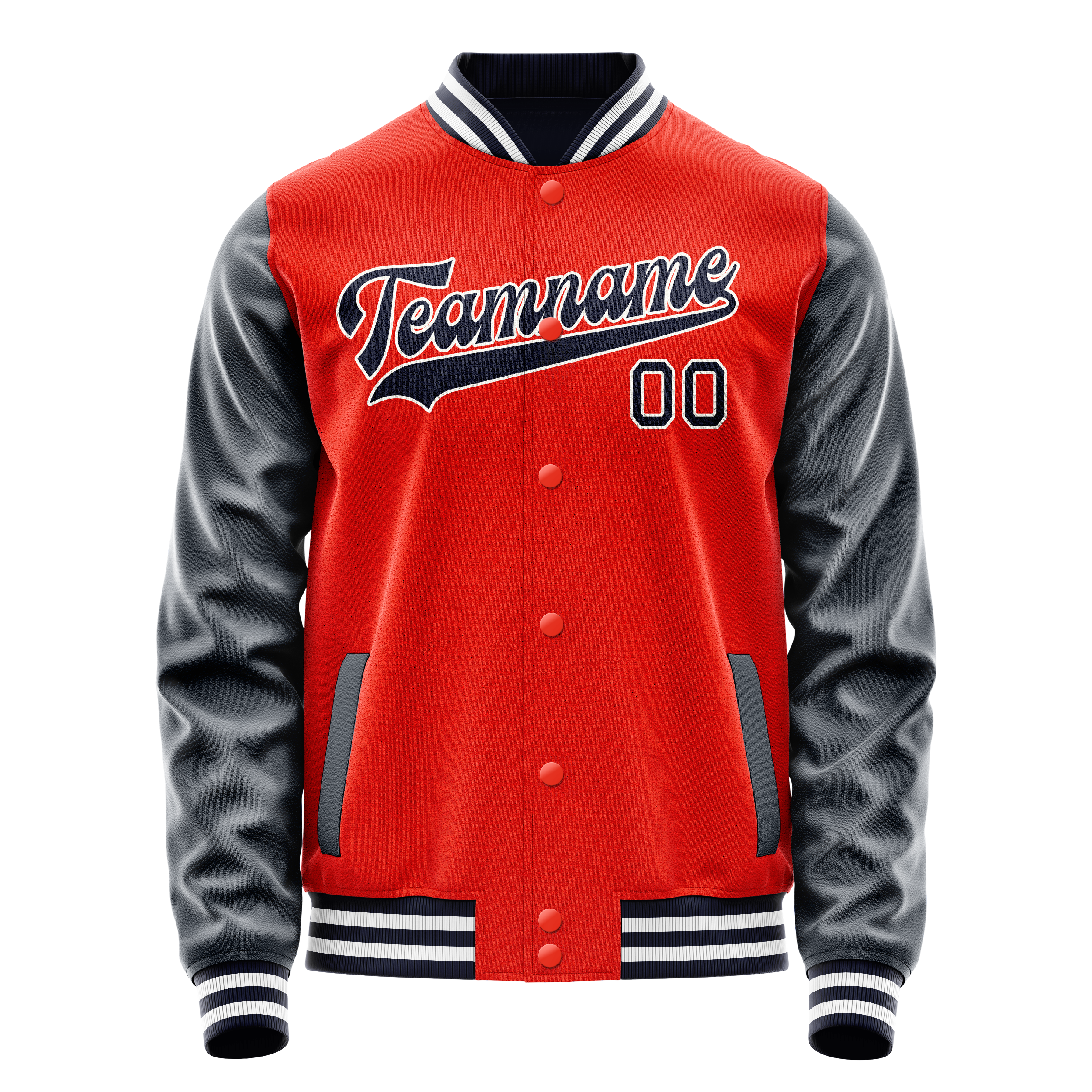 Custom Orange Navy Solid Color Varsity Letterman Jacket JA02240617XE353