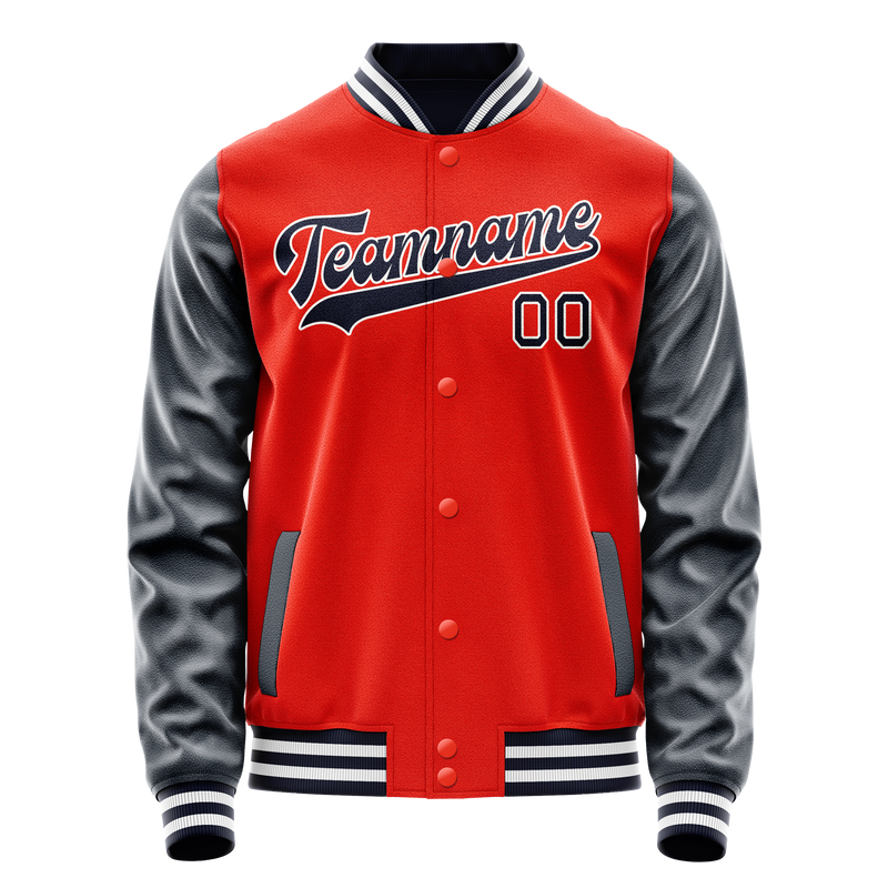 Custom Orange Navy Solid Color Varsity Letterman Jacket JA02240617XE353
