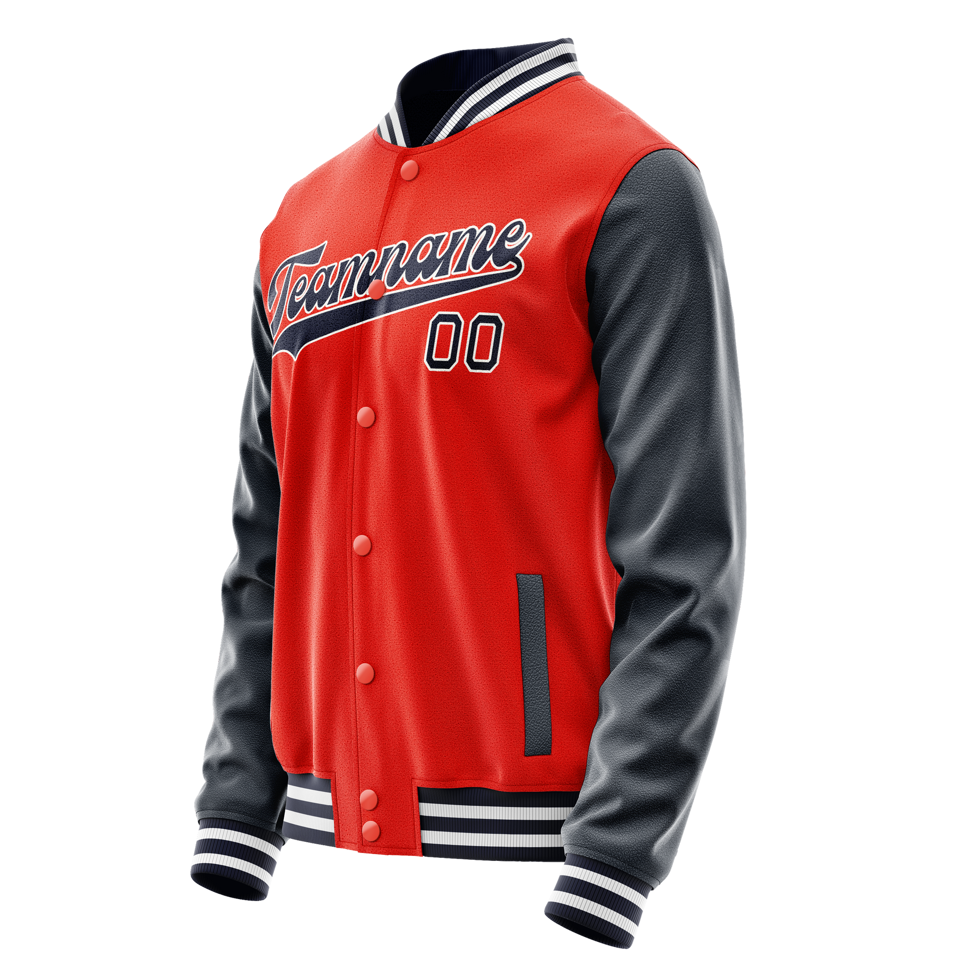 Custom Orange Navy Solid Color Varsity Letterman Jacket JA02240617XE353