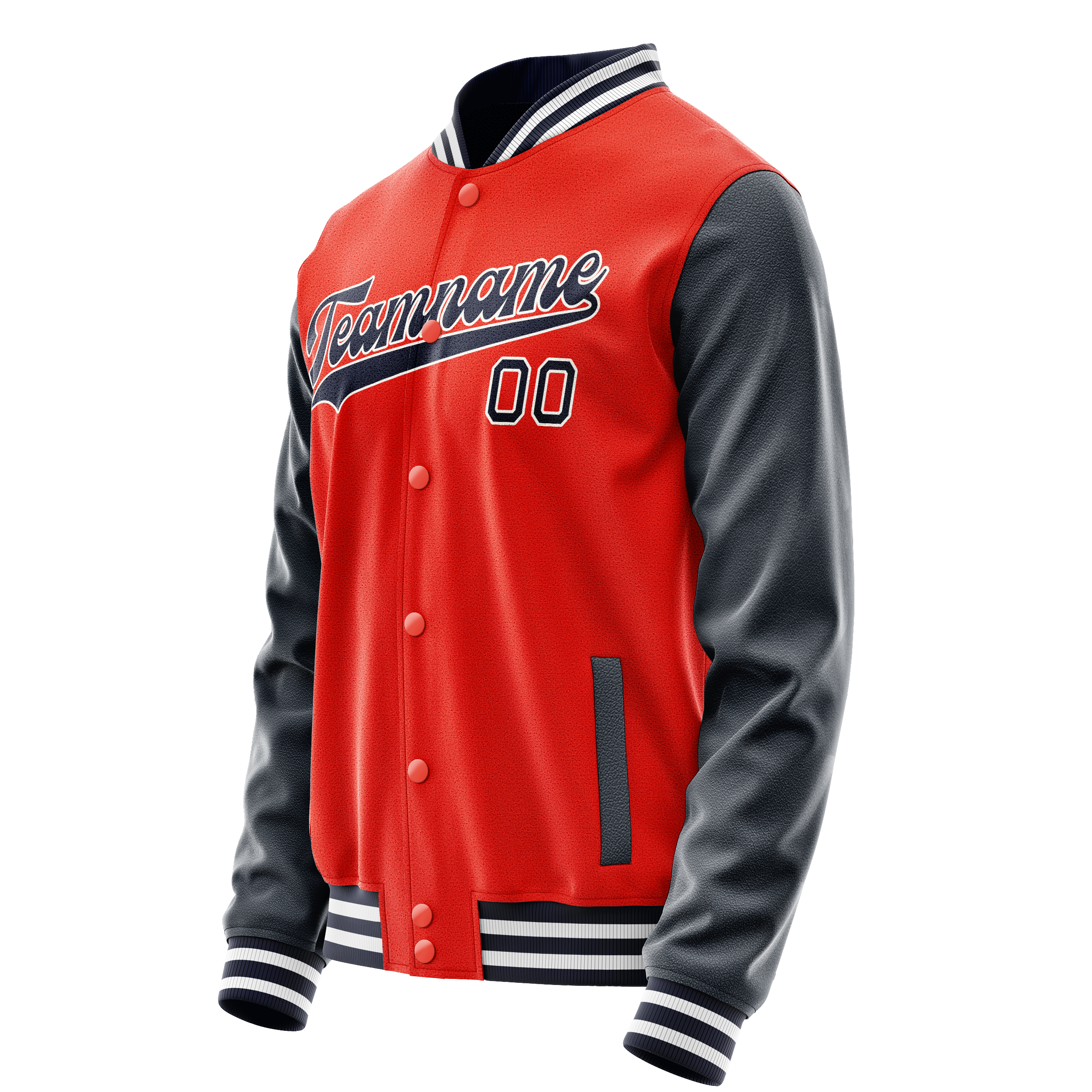Custom Orange Navy Solid Color Varsity Letterman Jacket JA02240617XE353