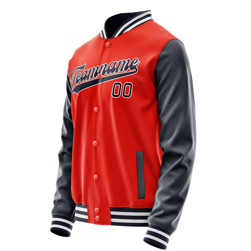 Custom Orange Navy Solid Color Varsity Letterman Jacket JA02240617XE353