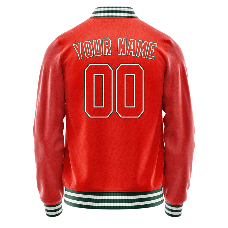 Custom Orange White Solid Color Varsity Letterman Jacket JA02240617XE339