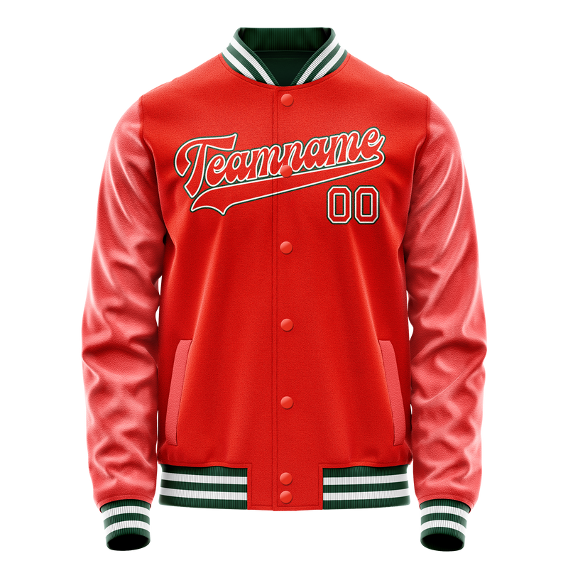 Custom Orange White Solid Color Varsity Letterman Jacket JA02240617XE339
