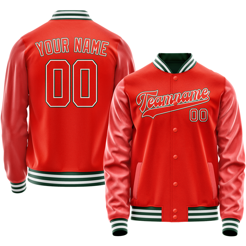 Custom Orange White Solid Color Varsity Letterman Jacket JA02240617XE339