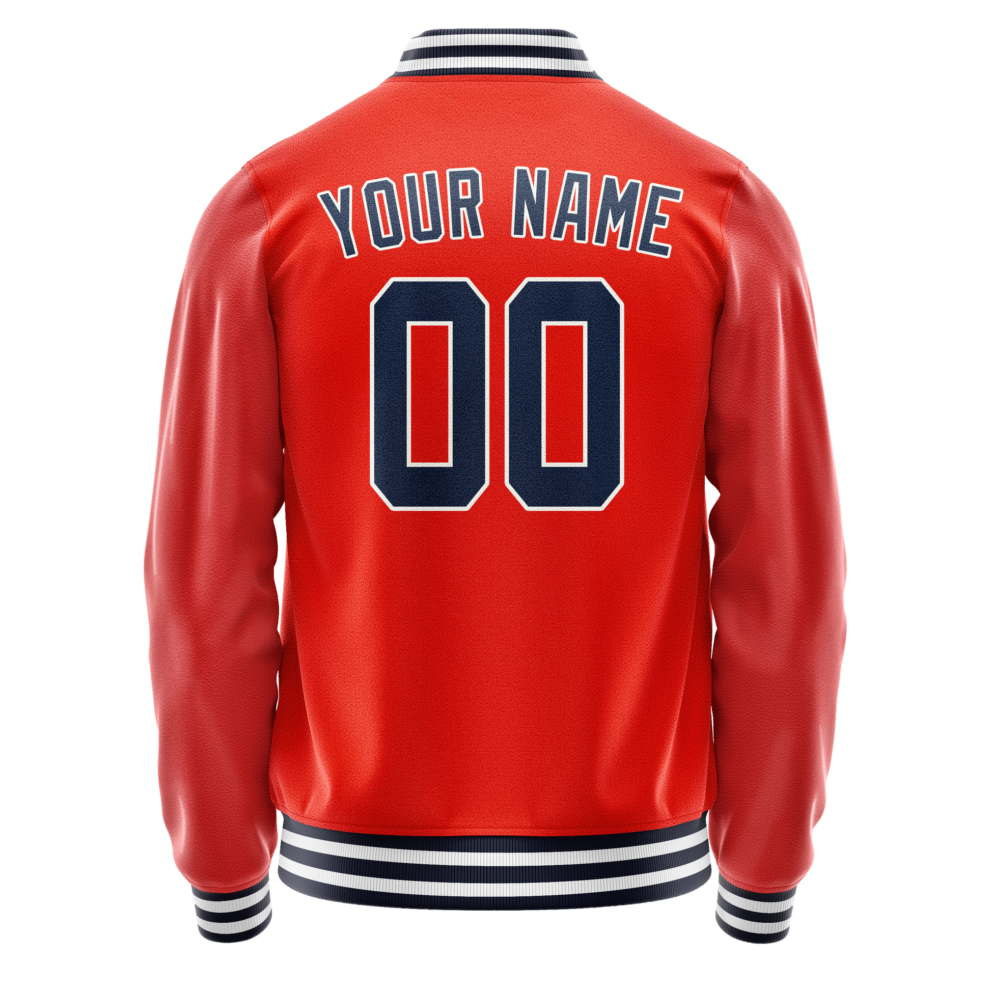 Custom Orange Navy Solid Color Varsity Letterman Jacket JA02240617XE328
