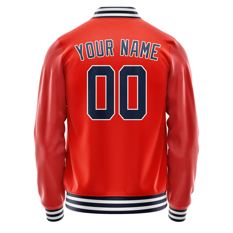 Custom Orange Navy Solid Color Varsity Letterman Jacket JA02240617XE328